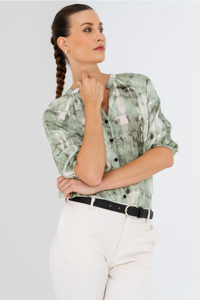 MANGO BLOUSE SP25 20 003 PAINT AQUATIC